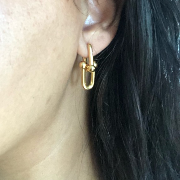 Gold Hardware Link Earrings - Picture 3 of 11
